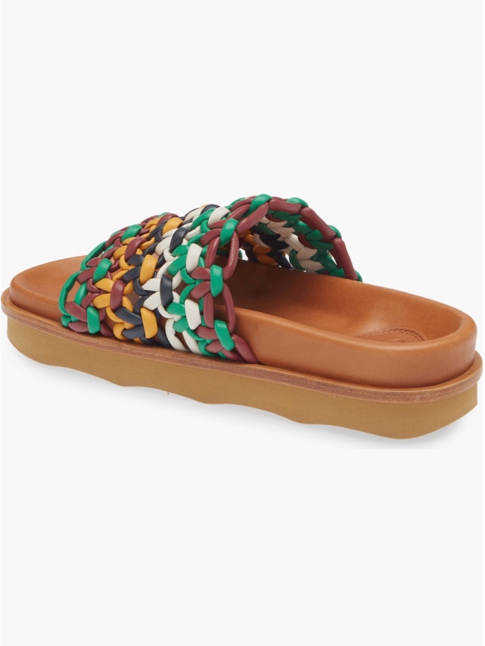 Chloé Wavy Flatform Crochet Leather Tan Slides with Multicolor Braided Straps - Picture 10 of 15